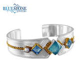 Silver and Gold Cuff Bracelet with Amazonite, Topaz and Pearls